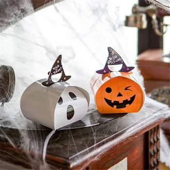 Doces De Halloween Caixa De Abóbora Espírito Padrão De Papel De Presente Boxs Truque Ou Tratar De Cookies Saco Feliz Festa De Halloween Decoração De Suprimentos