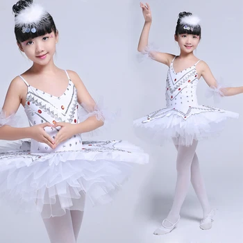 Crianças de Ginástica Collant de Dança de Ballet Vestido de Crianças Brancas Black Swan Lake Traje de Lantejoulas Ballet Tutu de Bailarina Vestido 89
